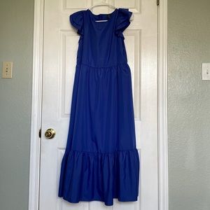 Blue ruffle flutter sleeve tiered maxi dress